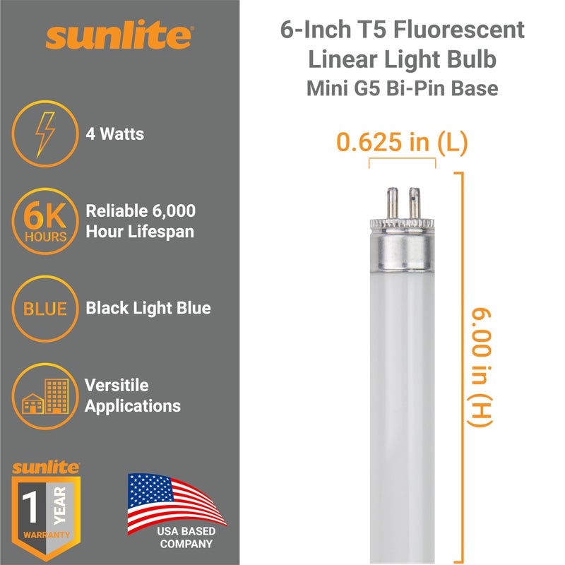 Sunlite F4T5/BLB 4 Watt T5 Linear Fluorescent Light Bulb Mini Bi Pin Base, Black Light Blue (Pack of 10) - Image 2